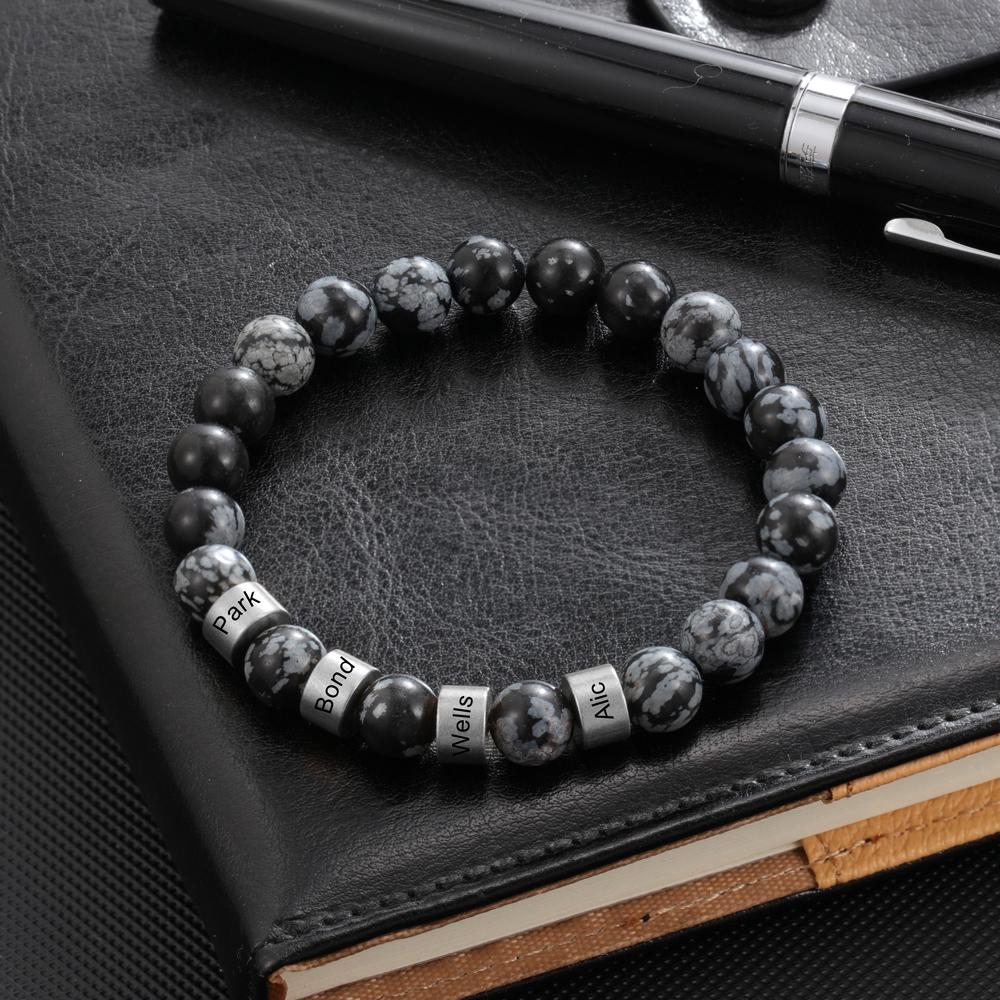 Father'day Grey Tiger Eye Men's 4 Names Bracelet-Jessemade AU