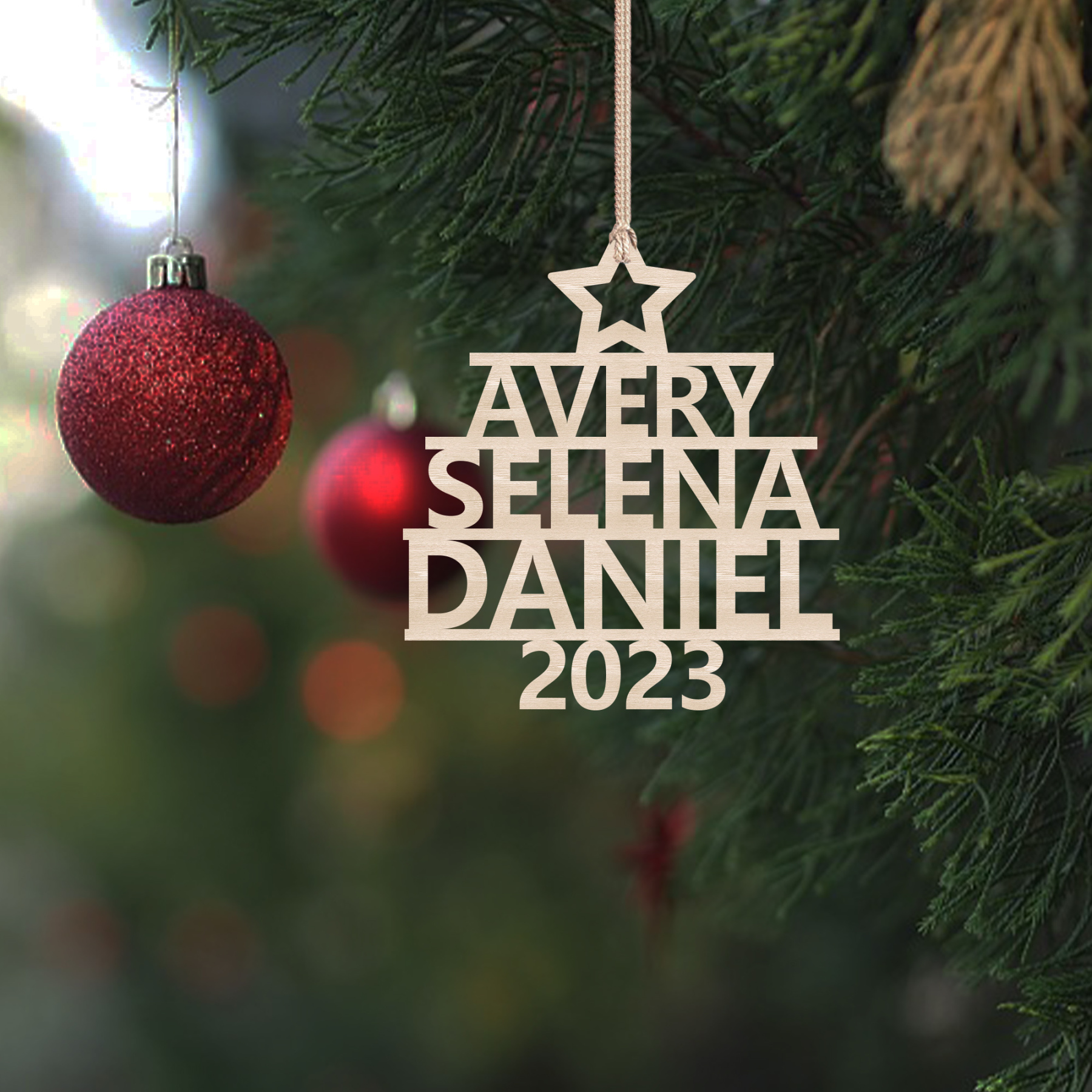 3 Names - Personalised Christmas Tree Ornaments Customised Name Xmas Wooden Decor Gifts for Family Friends-Jessemade AU