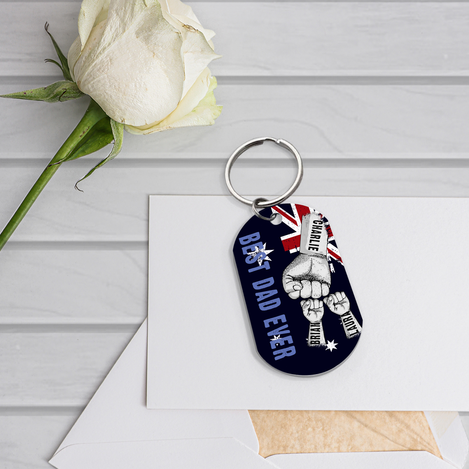 Personalised 3 Names Australian Flag Keychain Fist Bump Keychain Father's Day Gift - Best Dad Ever-Jessemade AU