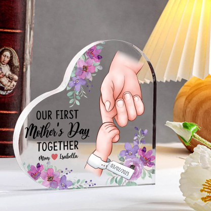 Our First Mother's Day Together - Personalised Date Acrylic Heart Keepsake Holding Hands Custom 2 Names Ornaments-Jessemade AU