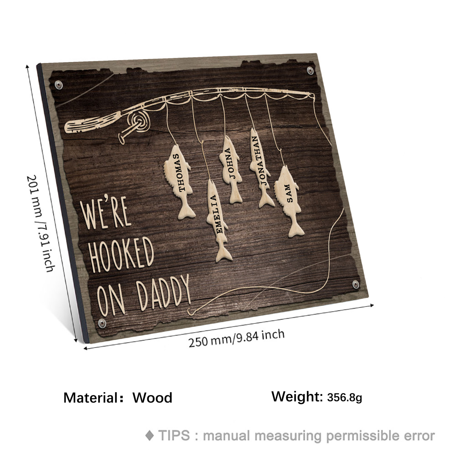 Father's Day Gifts Wood Signs Engrave 5 Names Frame Keepsake -We've Hooked On Daddy-Jessemade AU