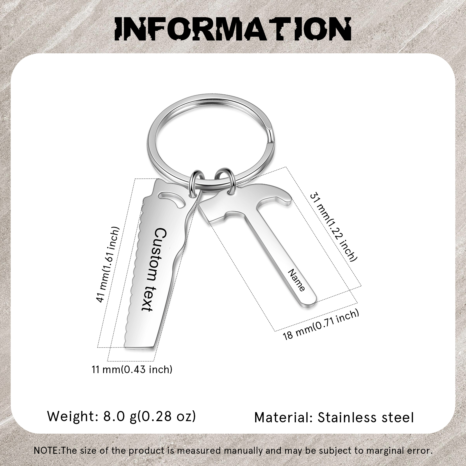 Father's Day Gifts Tool Keychain Personalised 1 Name Stainless Steel Keyring For Him-Jessemade AU