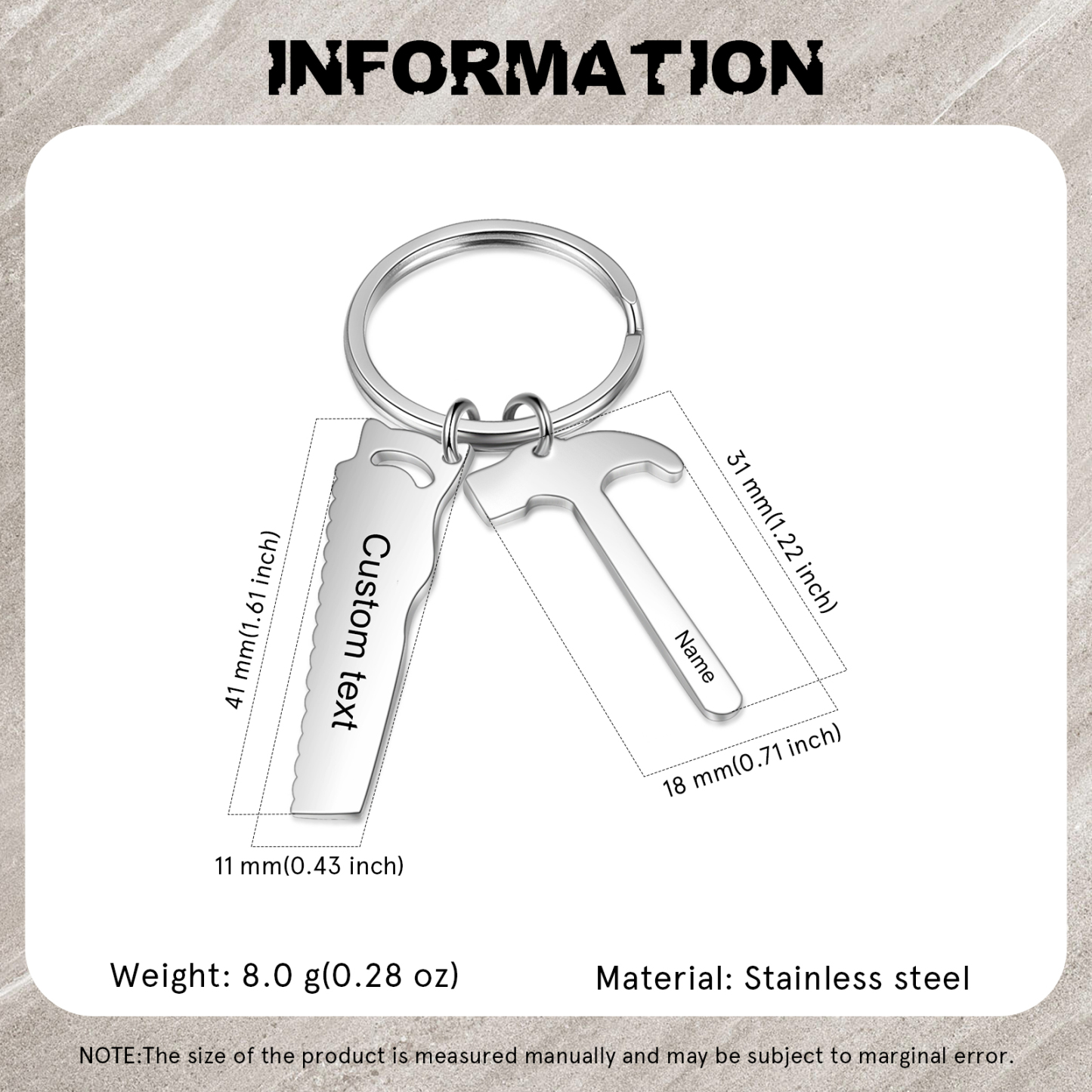 Father's Day Gifts Tool Keychain Personalised 1 Name Stainless Steel Keyring For Him-Jessemade AU