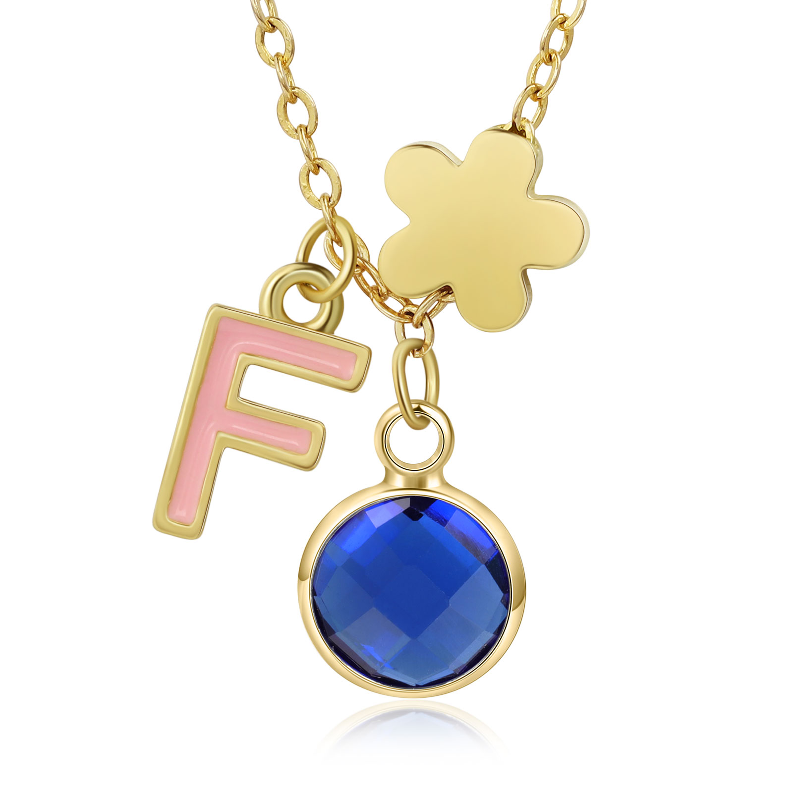 Back To School Flower Necklace Custom Birthstone and Initial Kid's Necklace-Jessemade AU