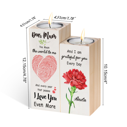 Dear Mum Candle Holder Custom Name Wooden Candlestick - You Mean The World To Me-Jessemade AU