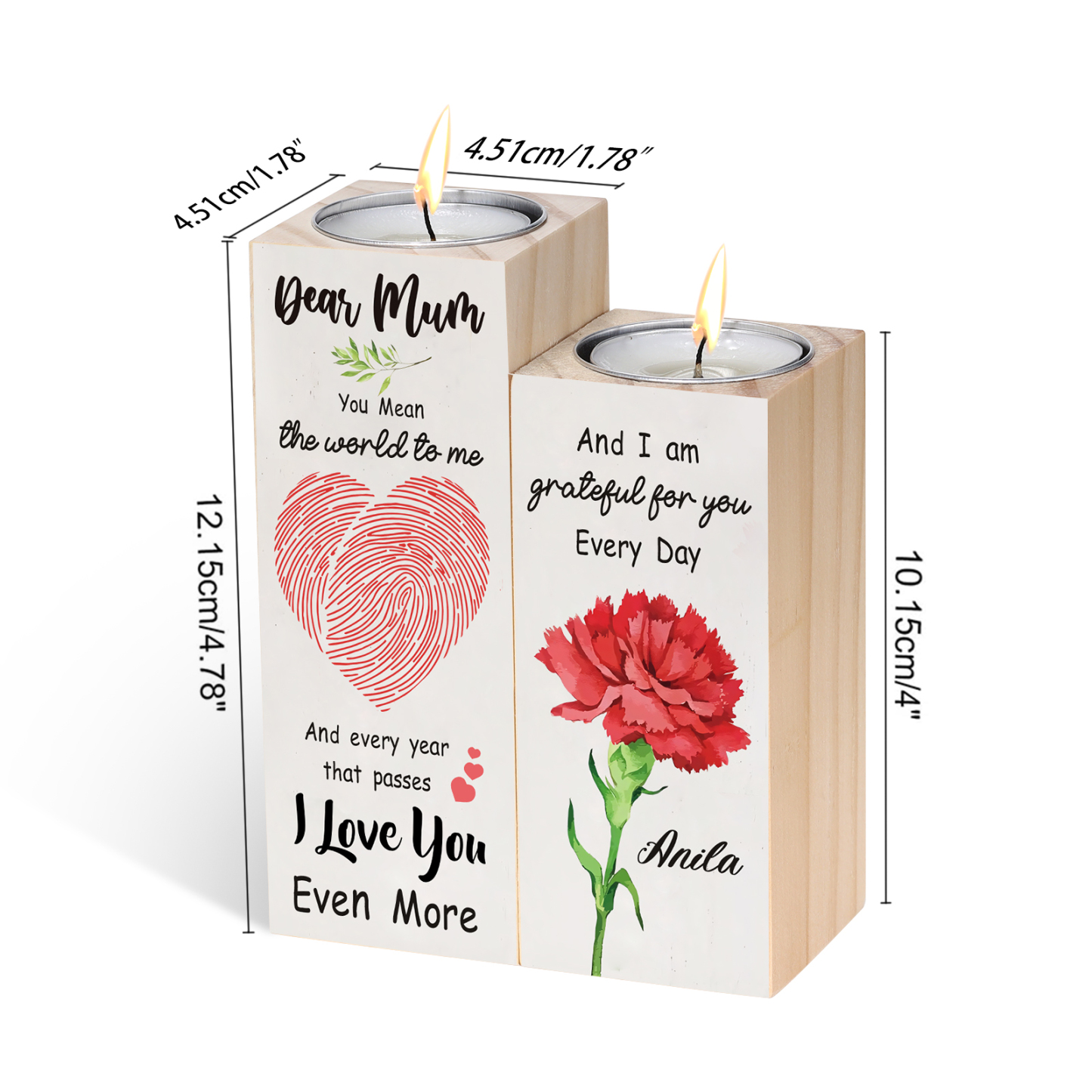 Dear Mum/Mom Candle Holder Custom Name Wooden Candlestick - You Mean The World To Me-Jessemade AU