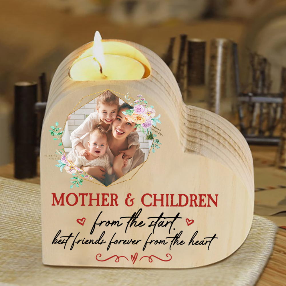 Mother & Children Personalised Heart Candle Holder Wooden Candlestick Mothers Gifts-Jessemade AU