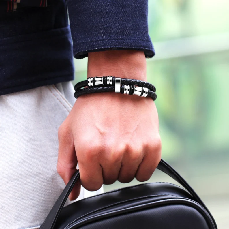 To My Grandson, Inspirational Leather Bracelet Bangle with Message Card Gifts For Him-Jessemade AU