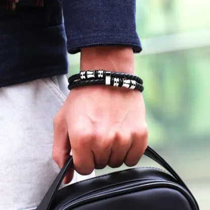 To My Grandson, Inspirational Leather Bracelet Bangle with Message Card Gifts For Him-Jessemade AU