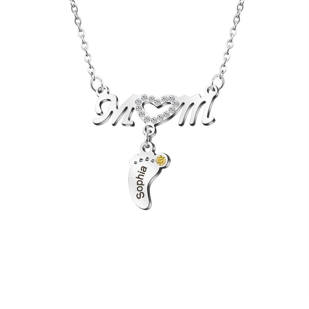 Mom Necklace Customised Baby Feet Necklace with Birthstones Engraving 1 Name Gifts for Her-Jessemade AU