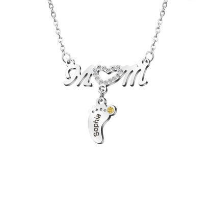 Mom Necklace Customised Baby Feet Necklace with Birthstones Engraving 1 Name Gifts for Her-Jessemade AU