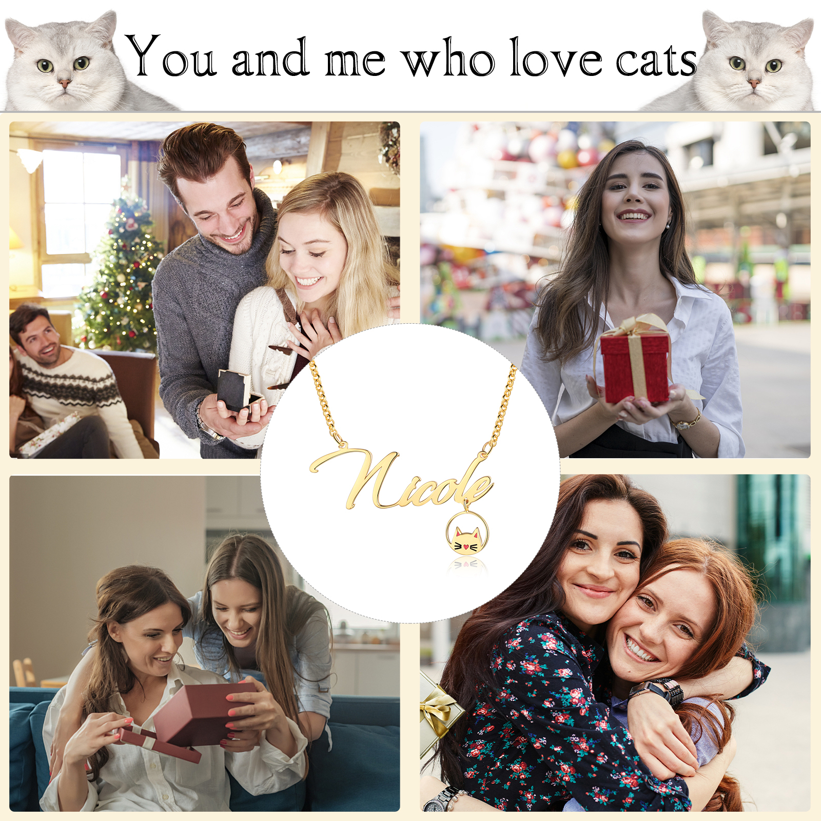 Personalised Cat Necklace Custom 1 Name Necklace Gift For Women-Jessemade AU