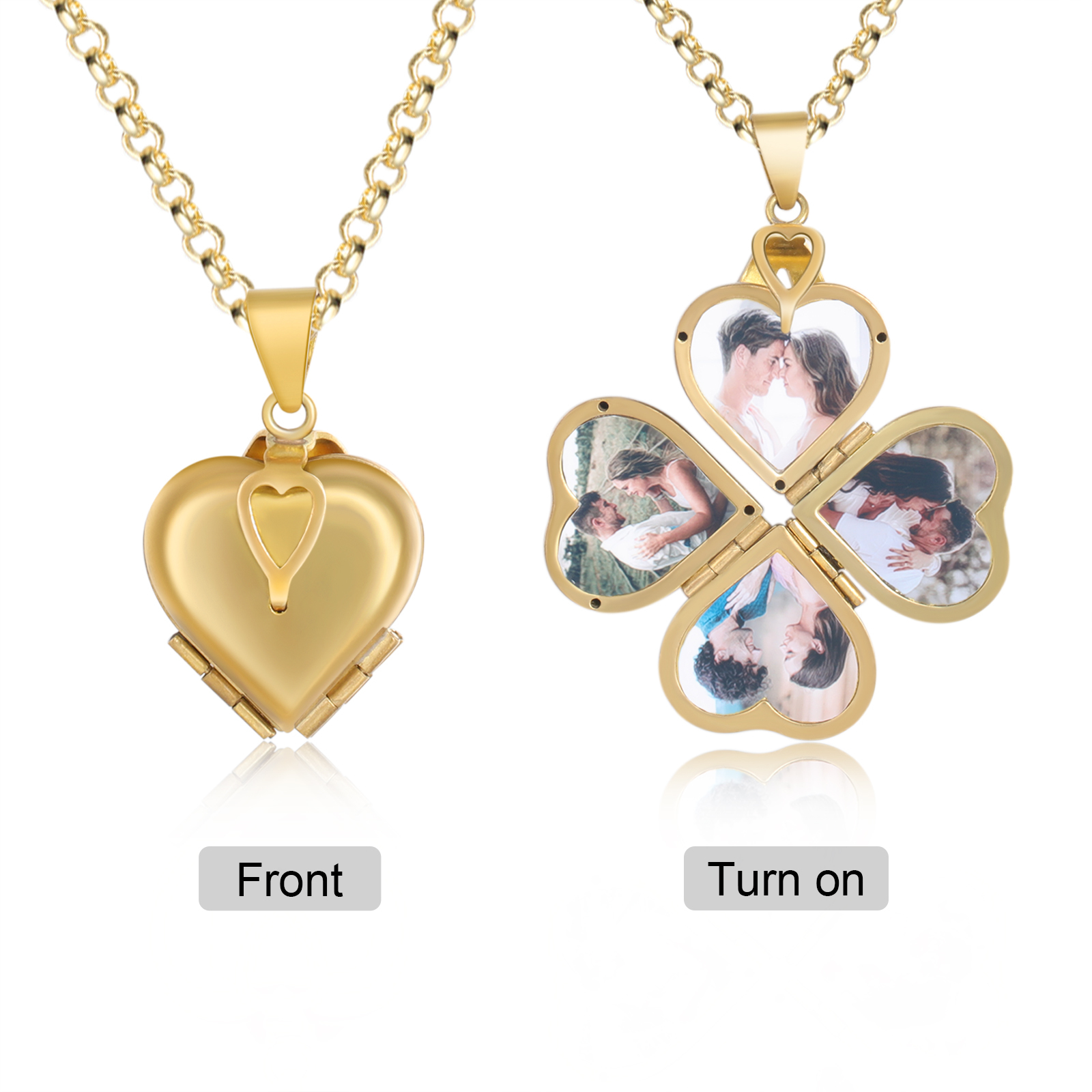 Personalised Heart Photo Locket Necklace Custom 4 Photos Necklace Gifts For Him Her-Jessemade AU