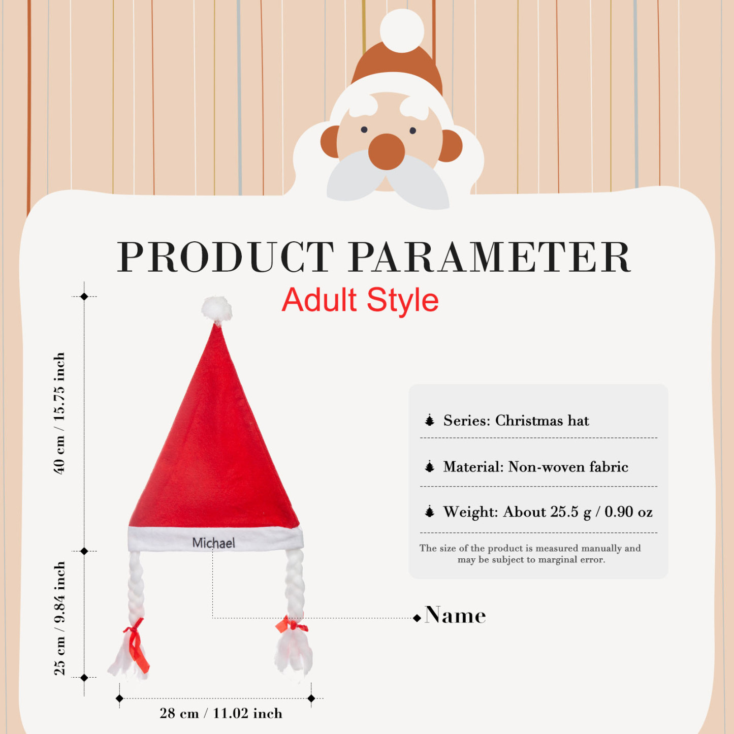Santa Hat Needlepoint Christmas Hat Personalised Name Gifts for Family-Jessemade AU