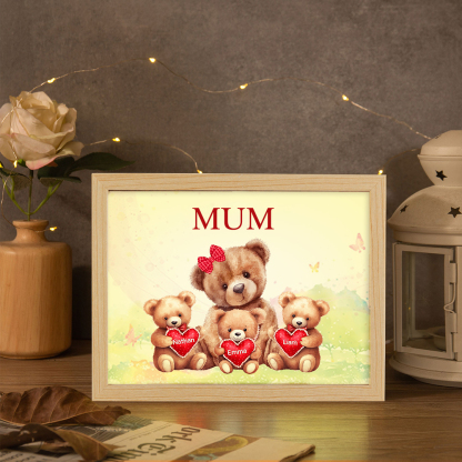 Personalised Frame Night Light Custom 1 Text  & 3 Names Teddy Bears Family Ornament Gifts for Mother/Grandma-Jessemade AU