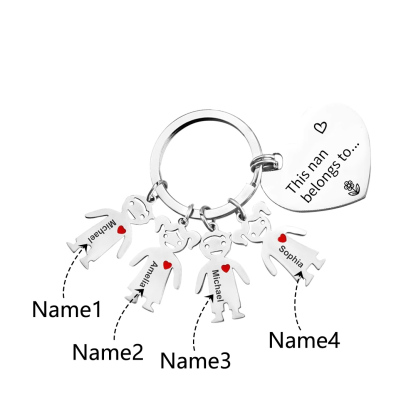 4 Names - Personalised Keychain with Kid Charm Engraved Names Keychain Heart Gift for Nan/Mum-Jessemade AU