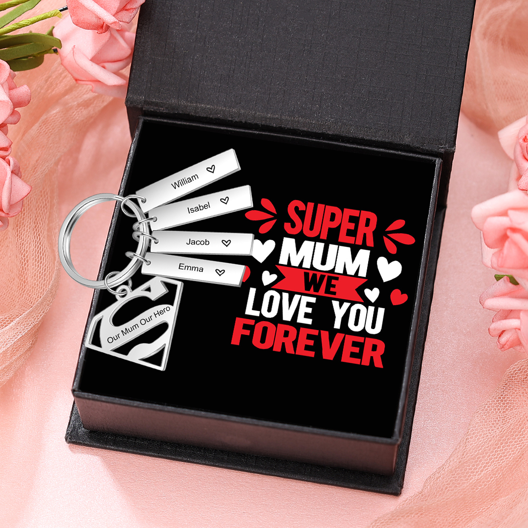 Custom Supermun Sign Keychain Engrave 4 Names Keyring For Mum-Jessemade AU