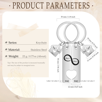 2 PCS Couple Keychain Set Custom 2 Names & Letters & Dates Keyring Infinity Keychain Romantic Personalised Gift for Him/Her-Jessemade AU