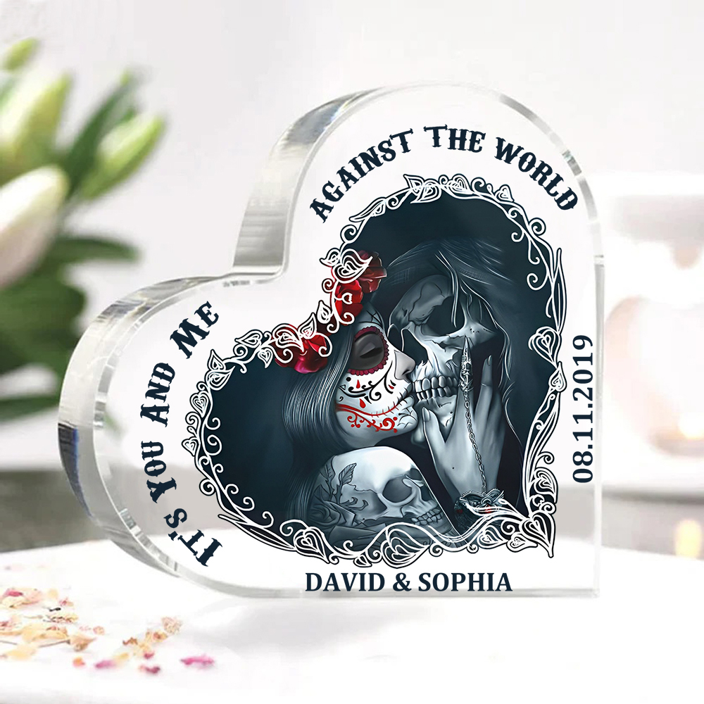 Couple Acrylic Heart Keepsake Customised Text & Date Ornament Valentine's Day Gift For Couples - IT'S YOU AND ME AGAINST THE WORLD-Jessemade AU