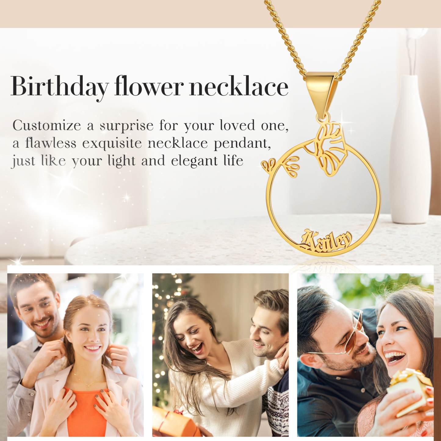 Personalised Birthflower Name Necklace Classic Jewelry Gift For Her-Jessemade AU