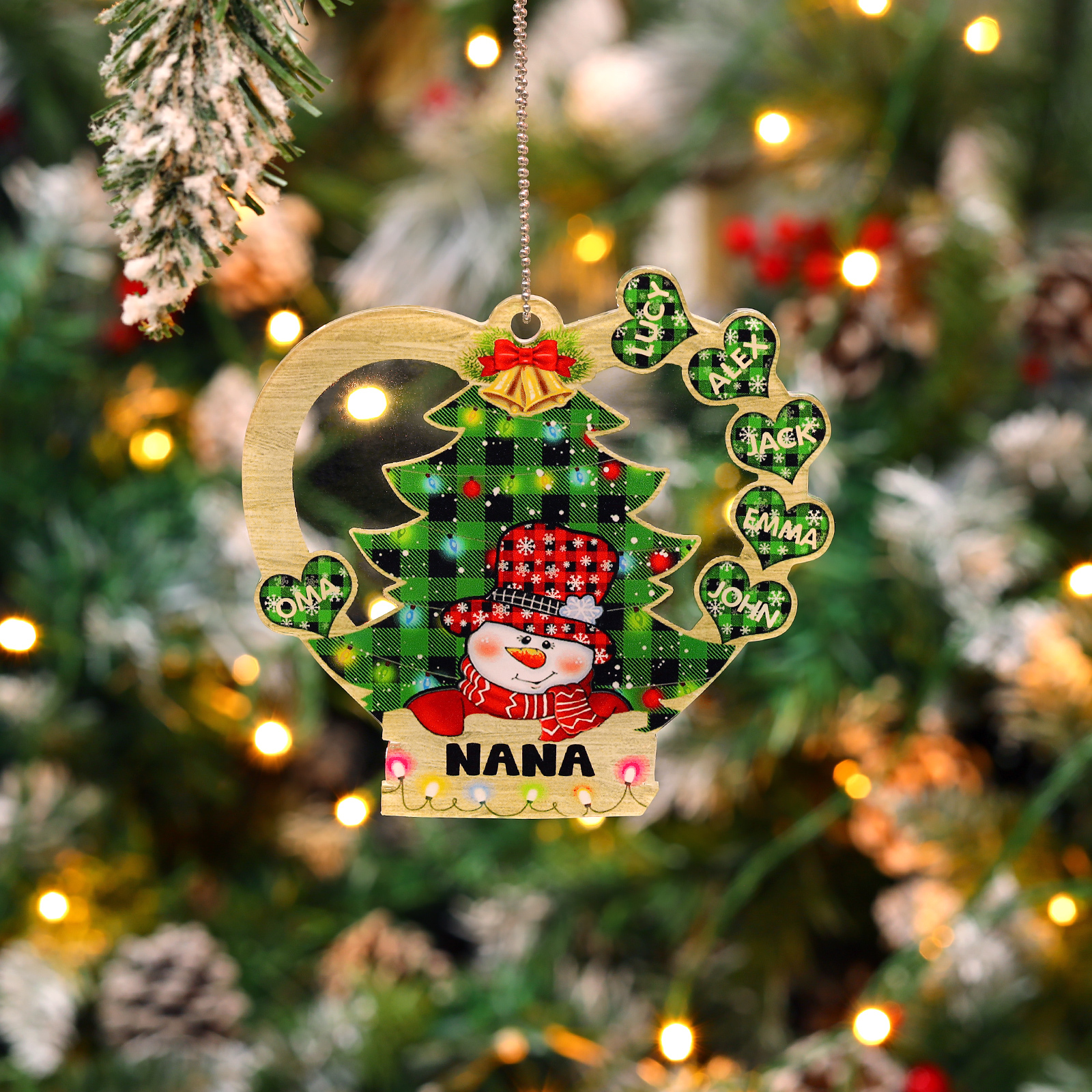 6 Names - Personalised Heart Christmas Tree Ornament Customised Name & Text Acrylic Snowman Hanging Ornaments Gift for Family-Jessemade AU