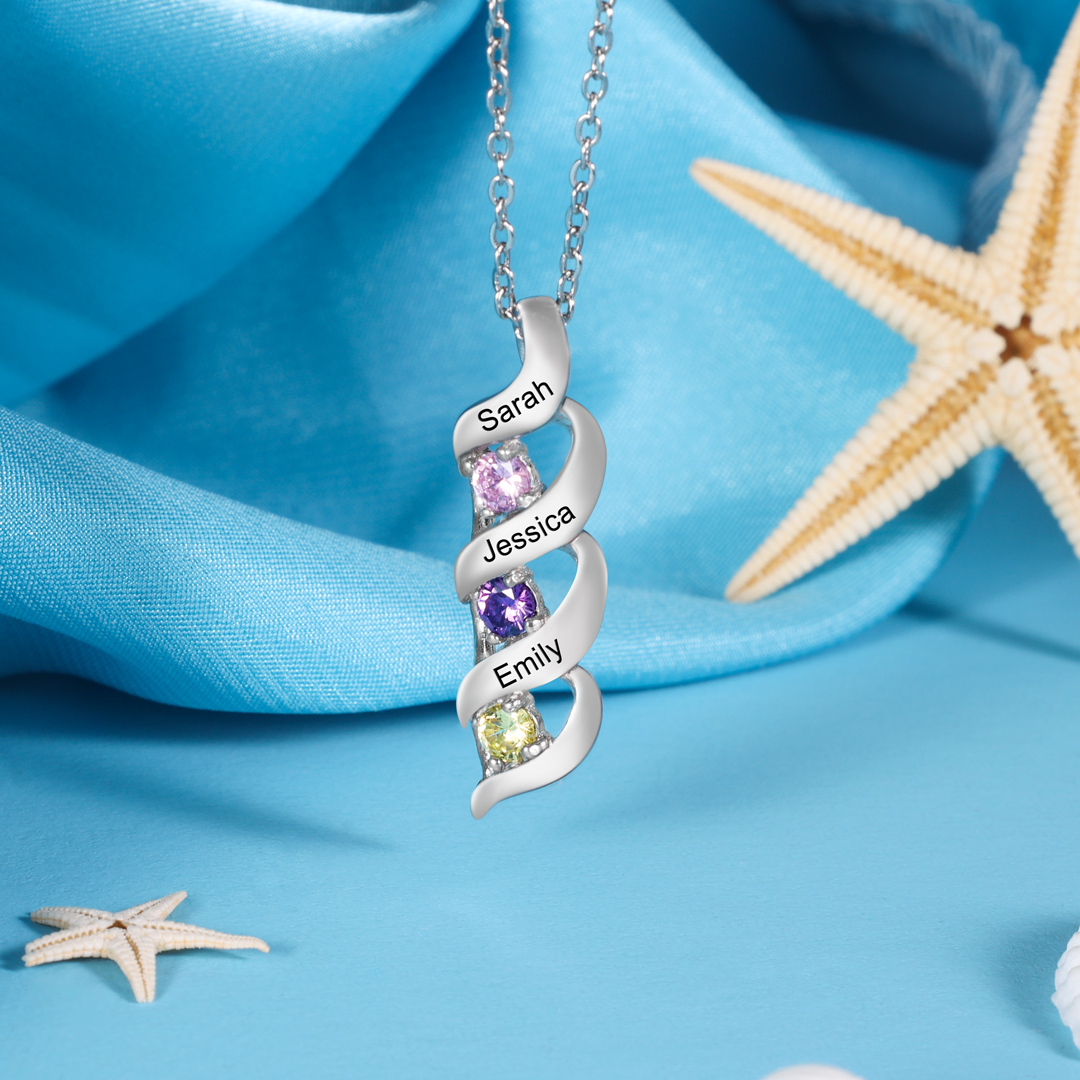 Customised Necklace Cascading Pendant with 6 Birthstones Engraving 6 Names Gifts for Her-Jessemade AU
