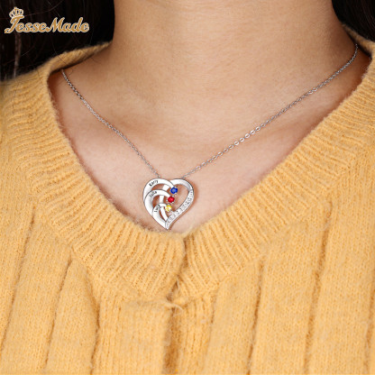 Personalised Mother Necklace 4 Stones Engraved 4 Names Birthstone Family Heart Pendant Gifts for Her-Jessemade AU
