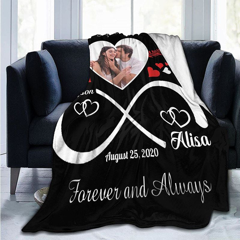 Personalised Couple Blanket Engrave Photo Sweet Gift "I love you forever and always"-Jessemade AU