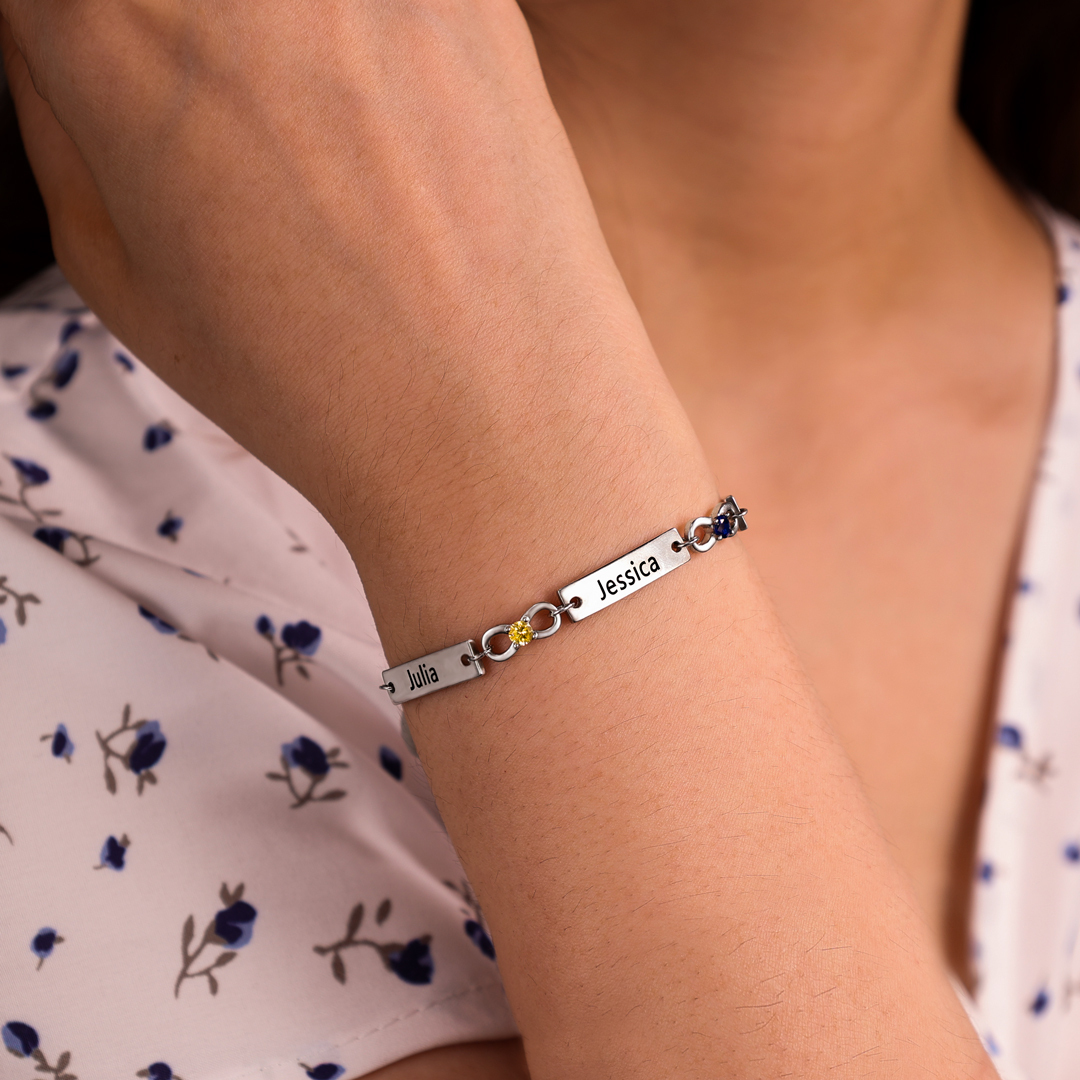 Custom Infinity Bracelet with Birthstones Engraved 5 Names Gifts for Her-Jessemade AU