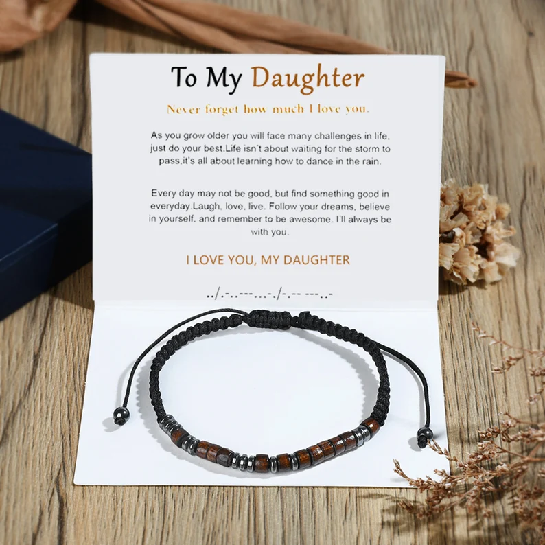 To My Daughter, Morse Code Bracelet Hidden Love Bangle with Message Card Gifts For Him-Jessemade AU