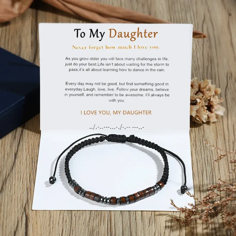 To My Daughter, Morse Code Bracelet Hidden Love Bangle with Message Card Gifts For Him-Jessemade AU