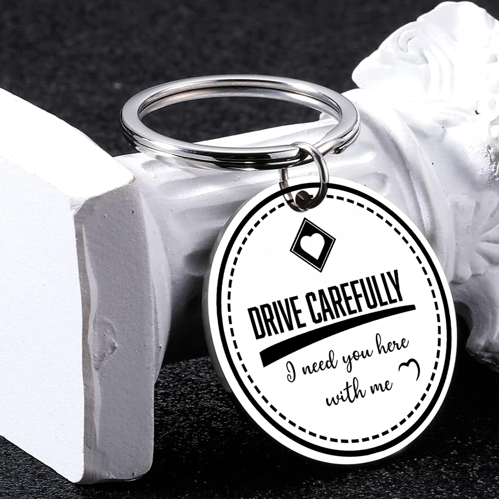 Couple Keychain Custom Photo Keyring Valentine's Day Gifts for Him - Drive Carefully, I Need You Here With Me-Jessemade AU