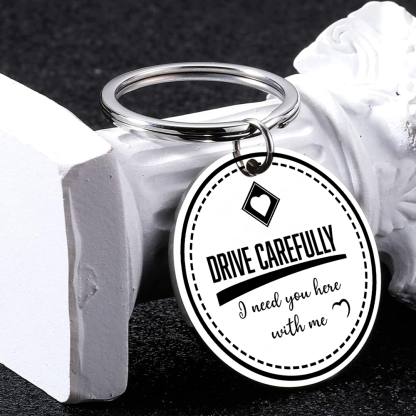 Couple Keychain Custom Photo Keyring Valentine's Day Gifts for Him - Drive Carefully, I Need You Here With Me-Jessemade AU