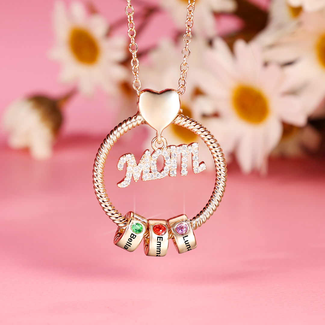 Personalised Necklace With 1 Birthstone Engraved Names Gift For Mother-Jessemade AU
