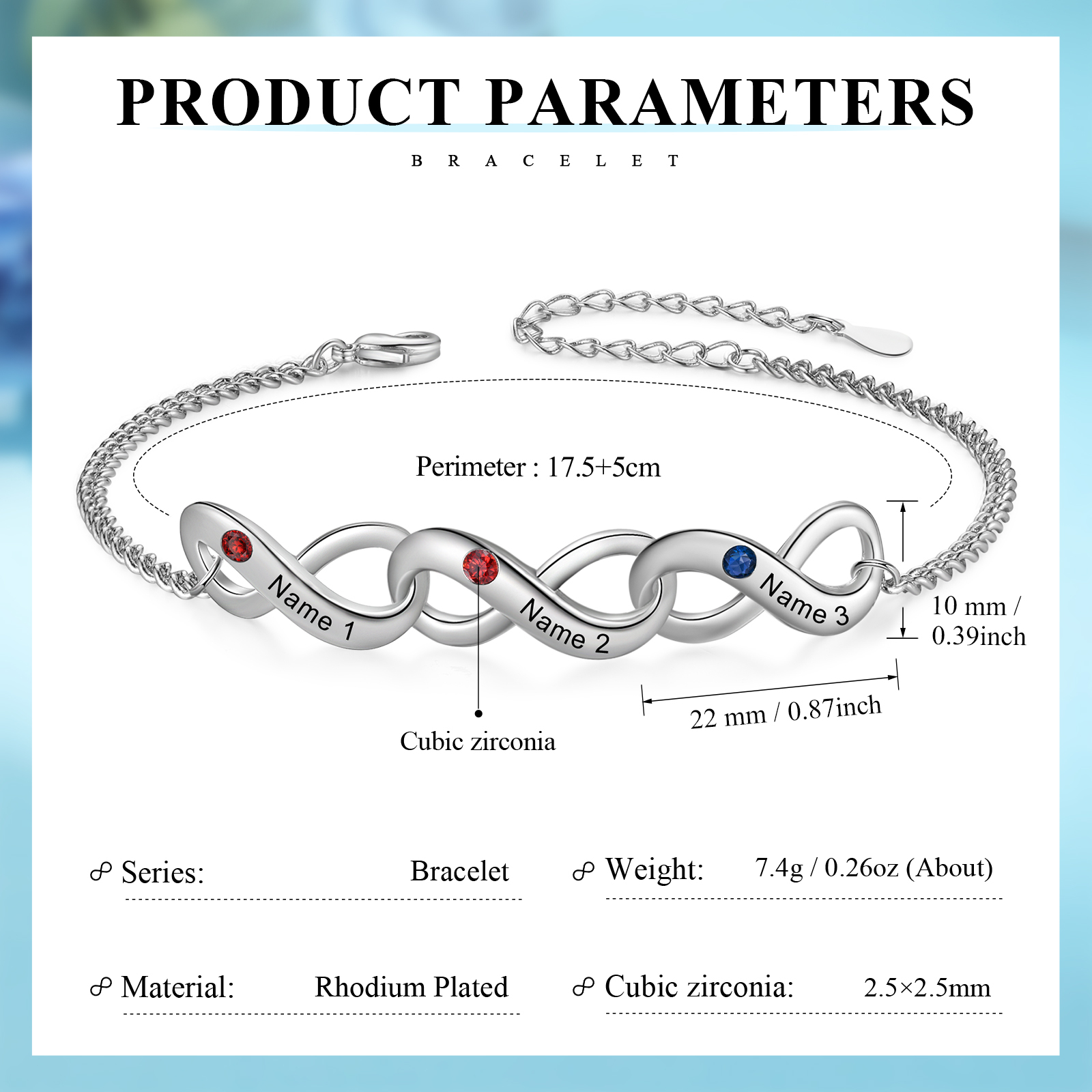 Personalised Infinity Bracelet Custom 3 Birthstones & 3 Names Bracelet Birthday Gift for Her-Jessemade AU