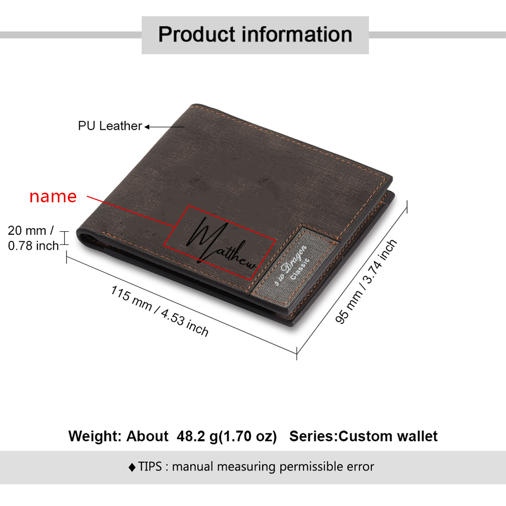 Personalised Name Billfold Wallet Custom Men's Leather Wallet Gifts for Him Dark Brown-Jessemade AU
