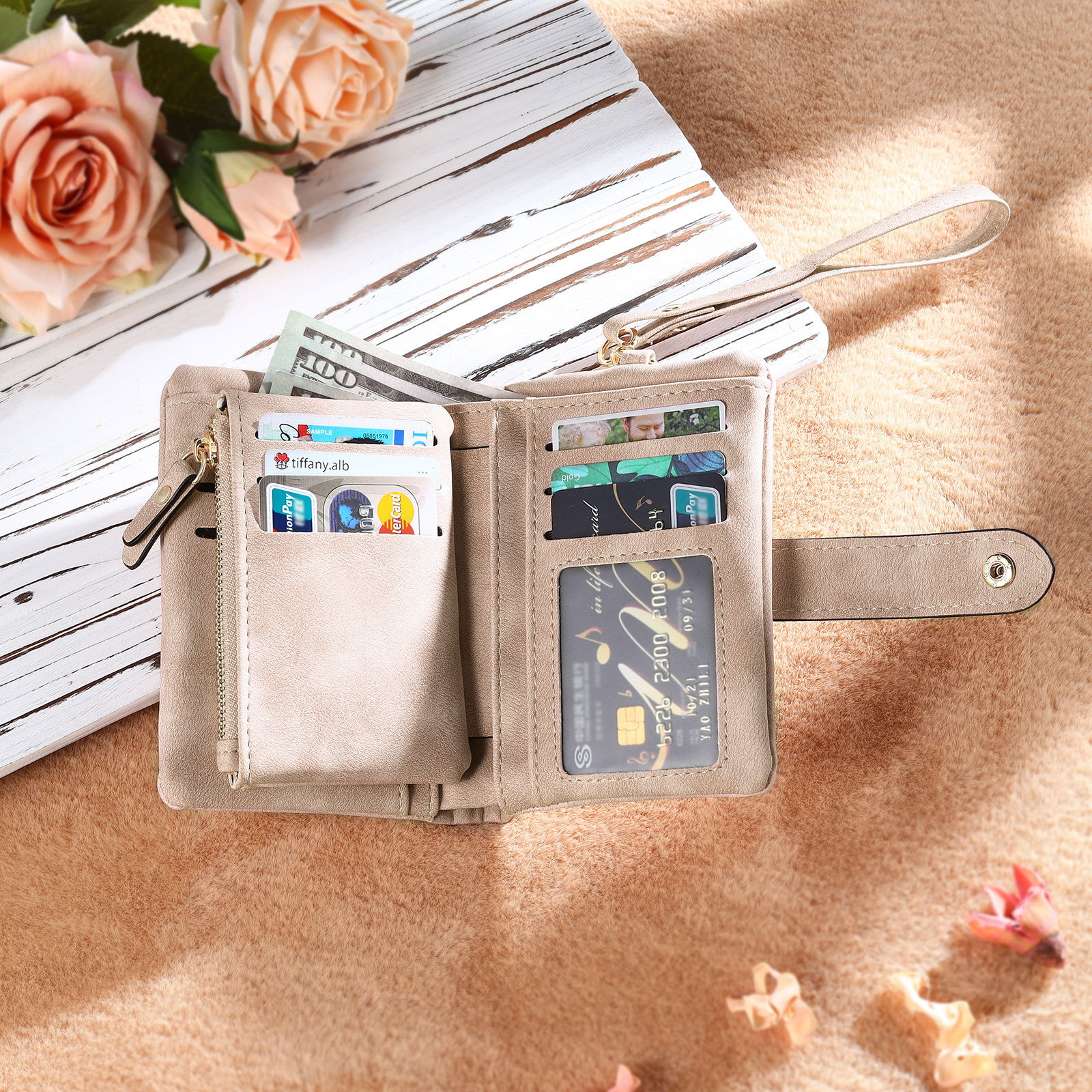 Personalised Women's Leather Wallet Custom Birthday Flower & Name & Photo Wallet Gift for Her