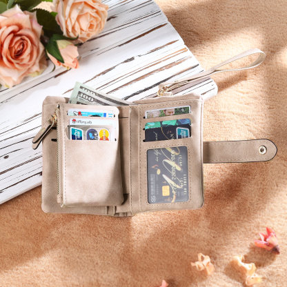 Personalised Women's Leather Wallet Custom Birthday Flower & Name & Photo Wallet Gift for Her