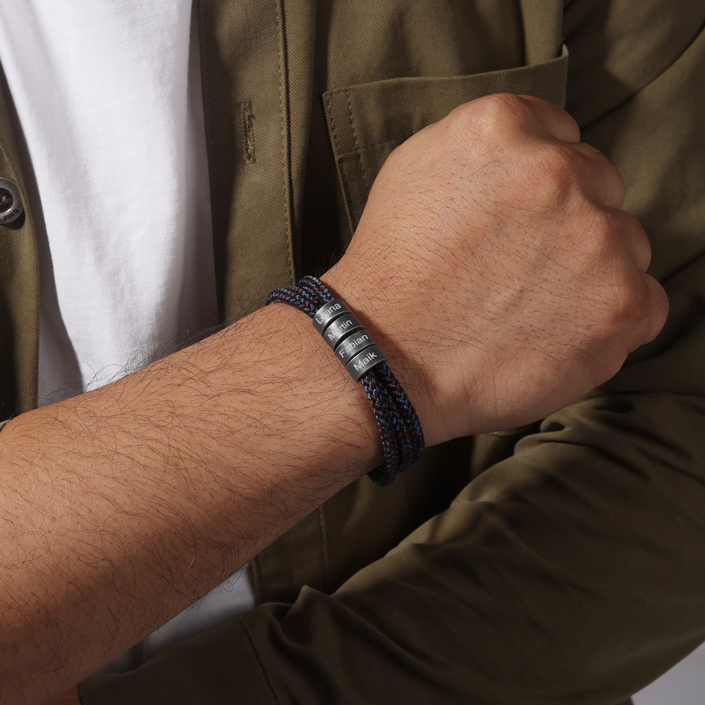 4 Names - Vintage Men's Bracelet Customised Name Nylon Bracelet Three Layers Bracelet Personalised Gift for Him-Jessemade AU