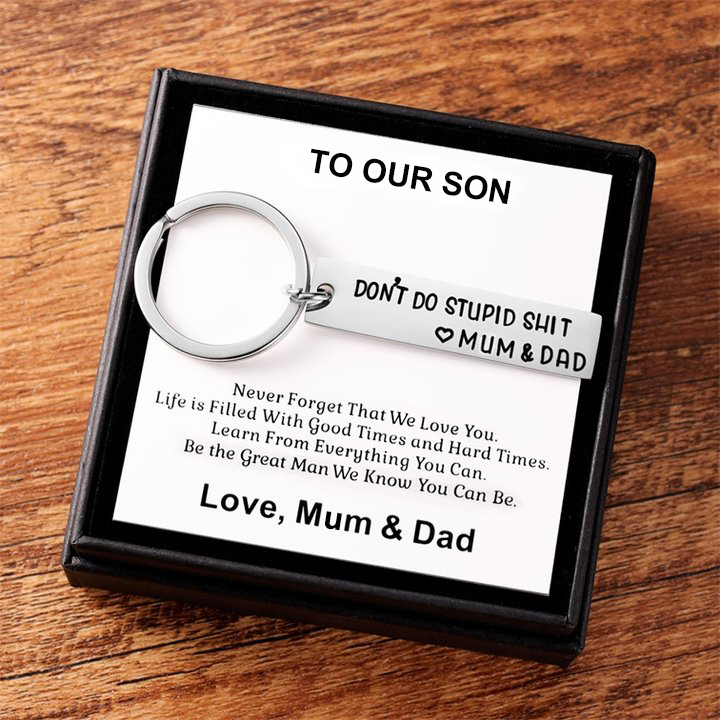 Don't Do Stupid Love Mum Keychain Funny Gift for Your Kids
