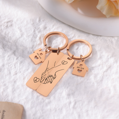 Holding Hands Couple Keychain Set Personalised Date Initial Matching Couple Gifts-Jessemade AU