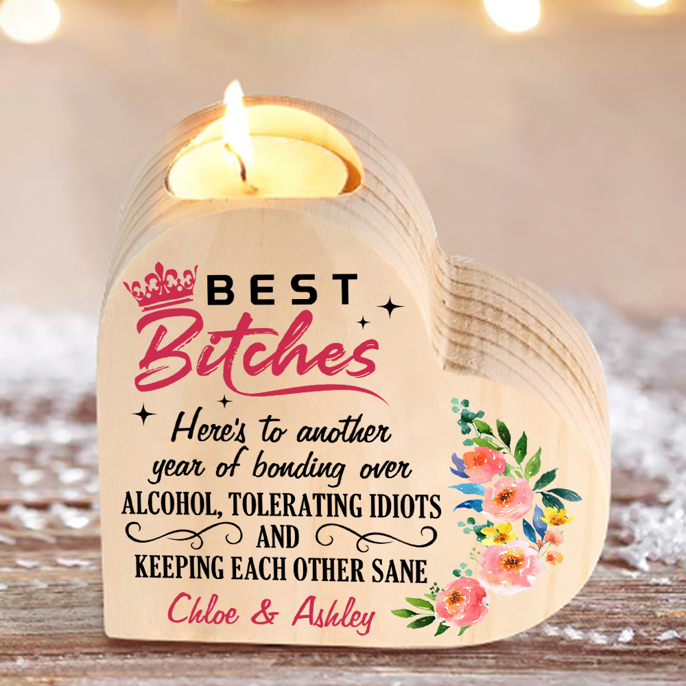 Personalised Heart Candle Holder Custom Text Wooden Candlestick Funny Gift for Best Friend-Jessemade AU