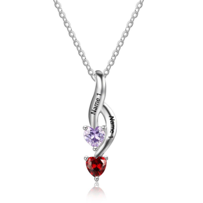 Personalised Necklace With 2 Heart Birthstones Engraved Names Gift For Women-Jessemade AU