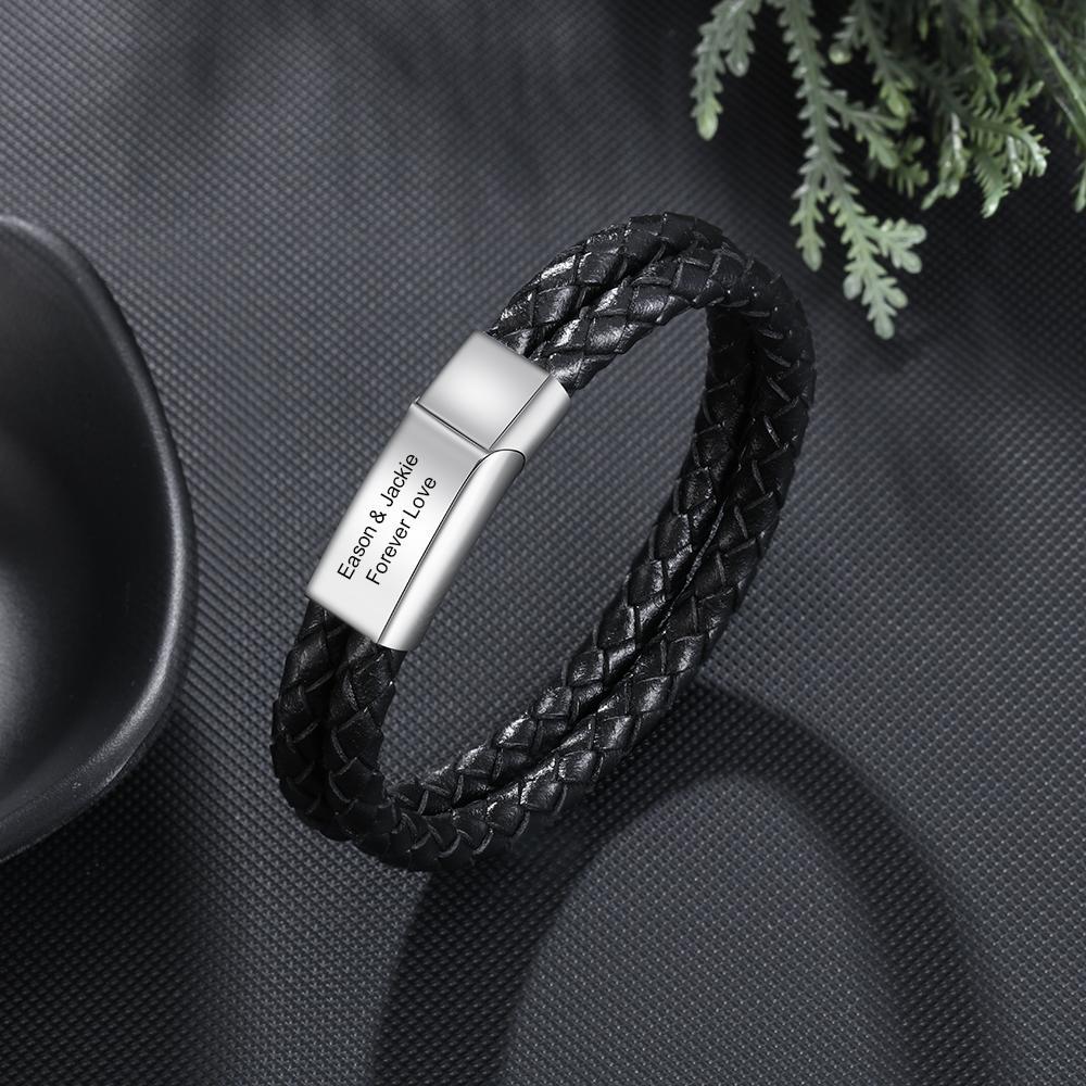 Men's Bracelets Engraved Bracelet for Men  Black Leather Gift For Dad-Jessemade AU