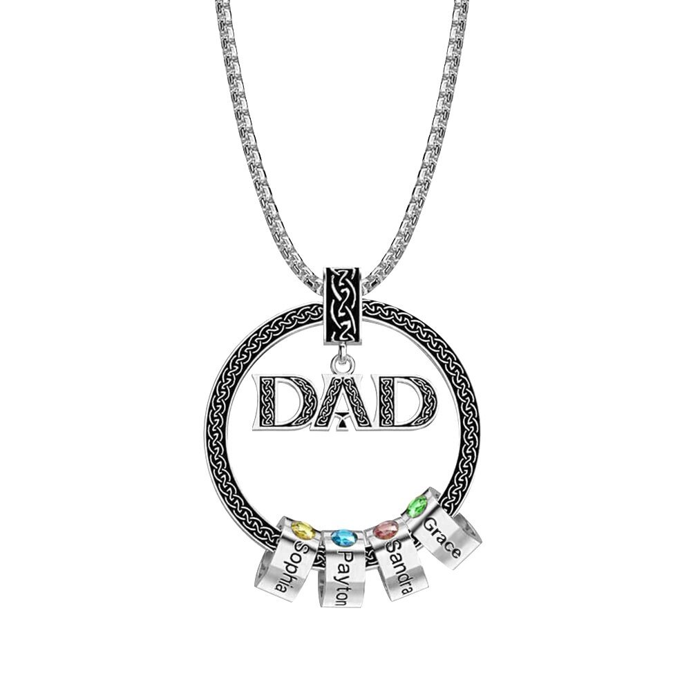 Dad Necklace Personalised Circle Men Necklace with Birthstones Engraved 4 Names Gifts For Father-Jessemade AU