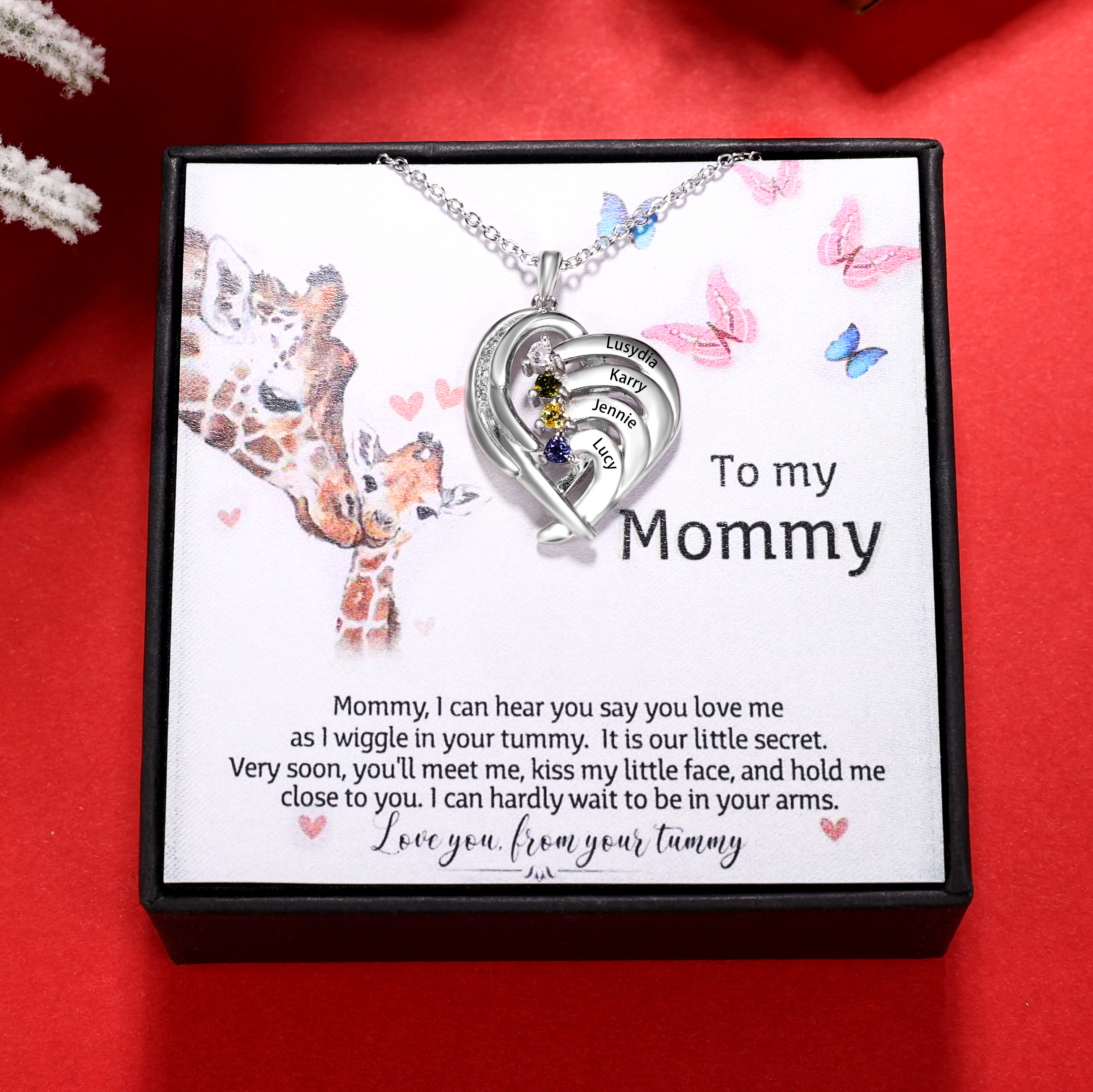 Personalised Heart Wings Necklace With 4 Birthstones Custom Names Necklace Gift For Her-Jessemade AU