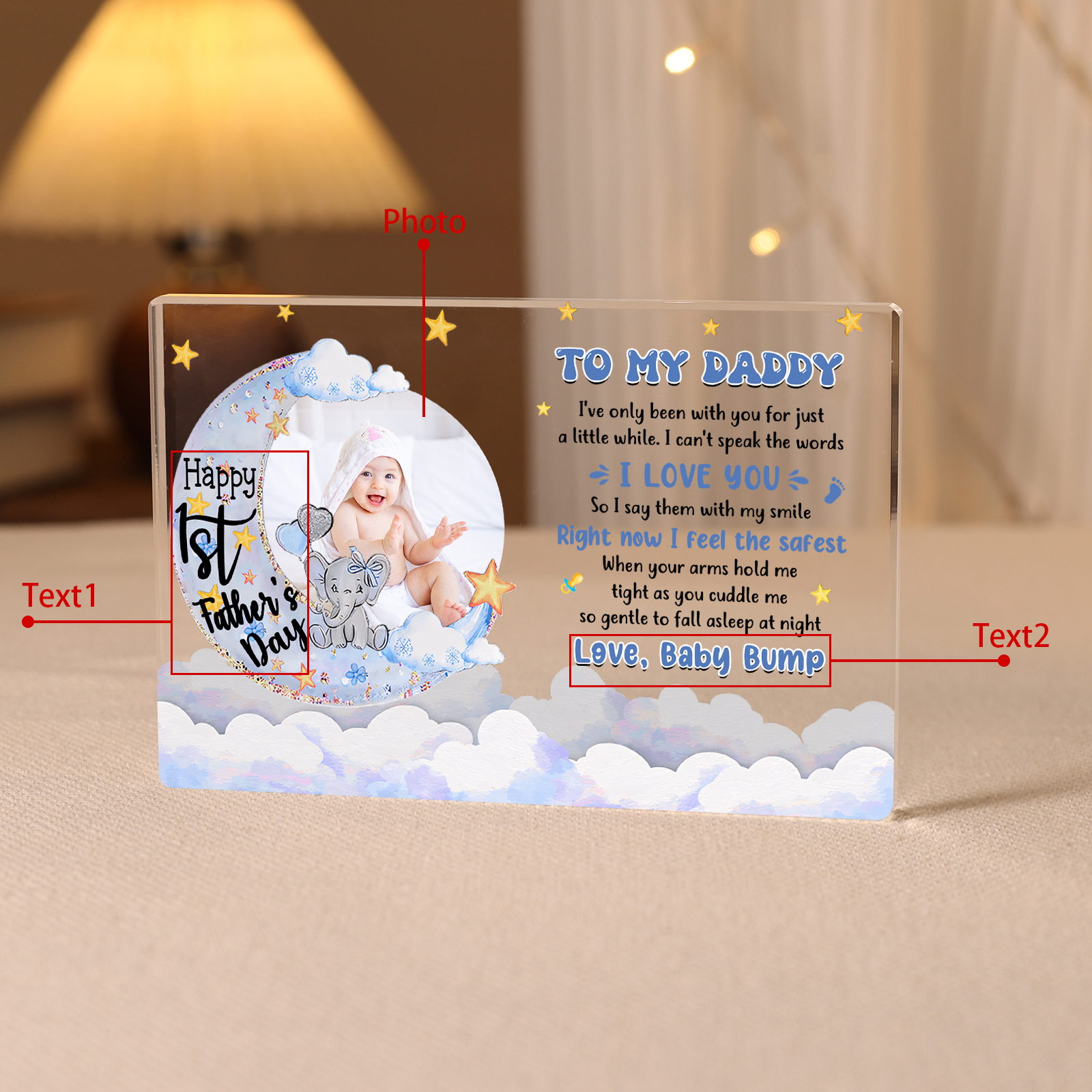 Personalised 1 Photo & 2 Texts Acrylic Rectangle Keepsake Newborn Acrylic Plaque Gift for New Dad New Mom - I Say Them With My Smile-Jessemade AU