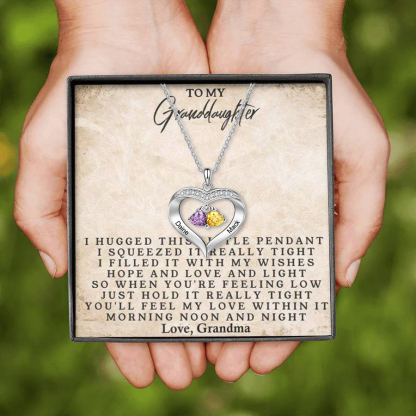 To My Granddaughter Custom Heart Necklace with Birthstones Gift-Jessemade AU