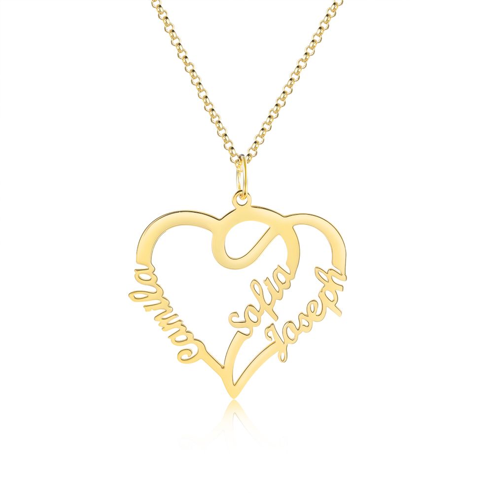 Heart Name Necklace with 3 Names Personalised Custom Name Necklace Mother's Day Gift-Jessemade AU