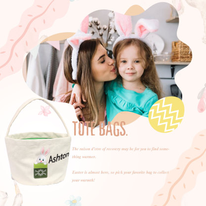 Personalised Bunny Tote Bag Custom Name Bunny Basket Bucket Bag Easter Gift for Him/Her-Jessemade AU